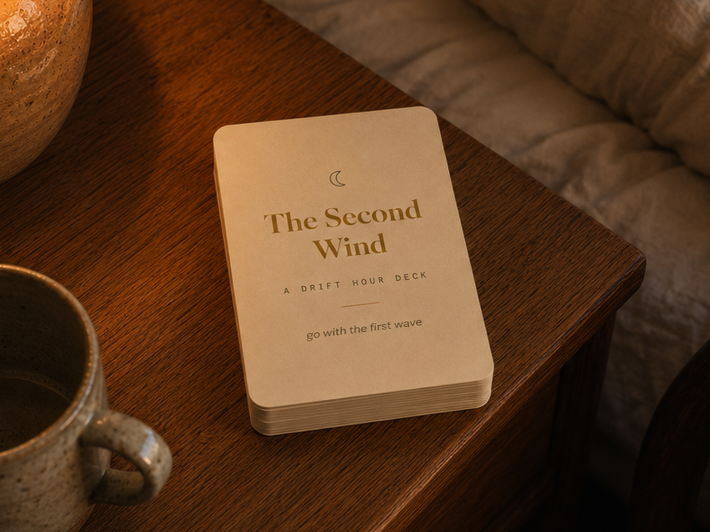 The Second Wind deck beside a lamp